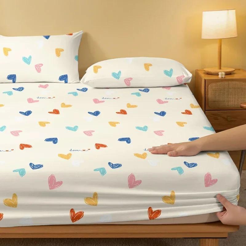 1 Einfaches Modernes Lustiges Herzförmiges Geometrie Gedrucktes Mattes Spannbettlaken, Schlafzimmer Gedruckte Bettdecke, Bettwäsche (Ohne Kissenbezüge)