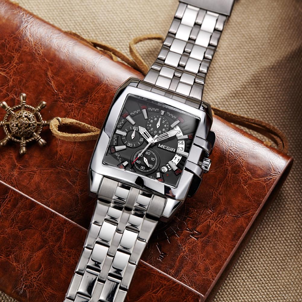 Megir Blau Edelstahl Männer Uhr Rechteck Große Zifferblatt Business Quarz männer Armbanduhren Relogio Masculino Militär Uhr Mann