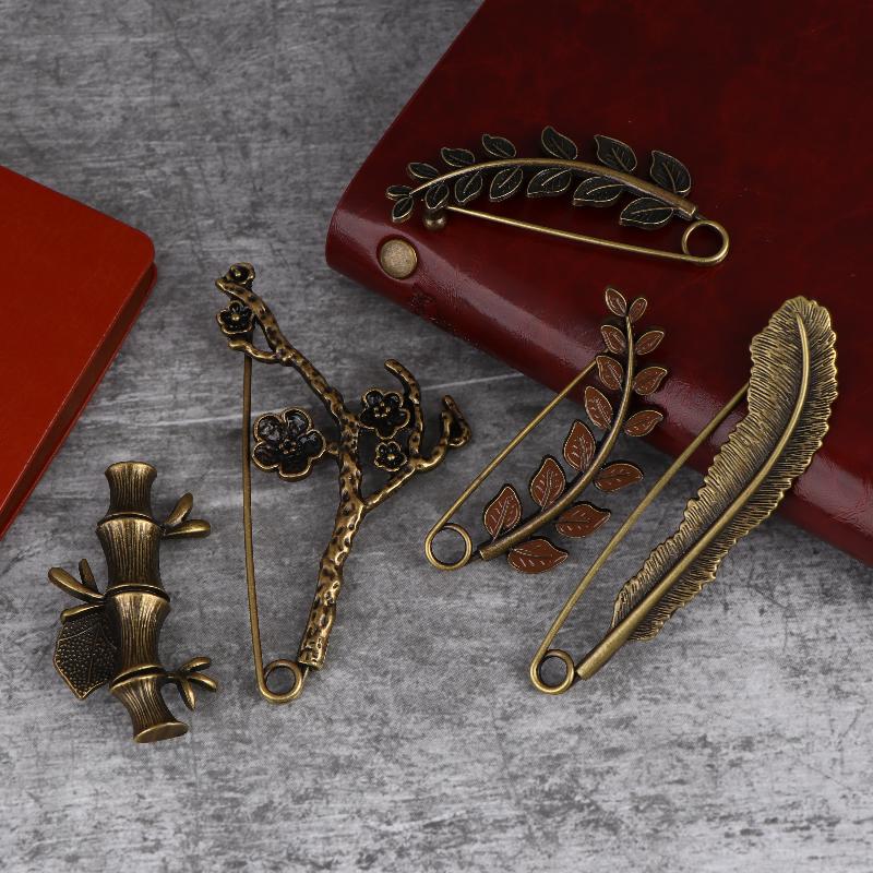 Large Brooches Twig Feather Decoration Vintage Bronze Brooch Sweater Scarf Buckle Cardigan Suit Big Pin