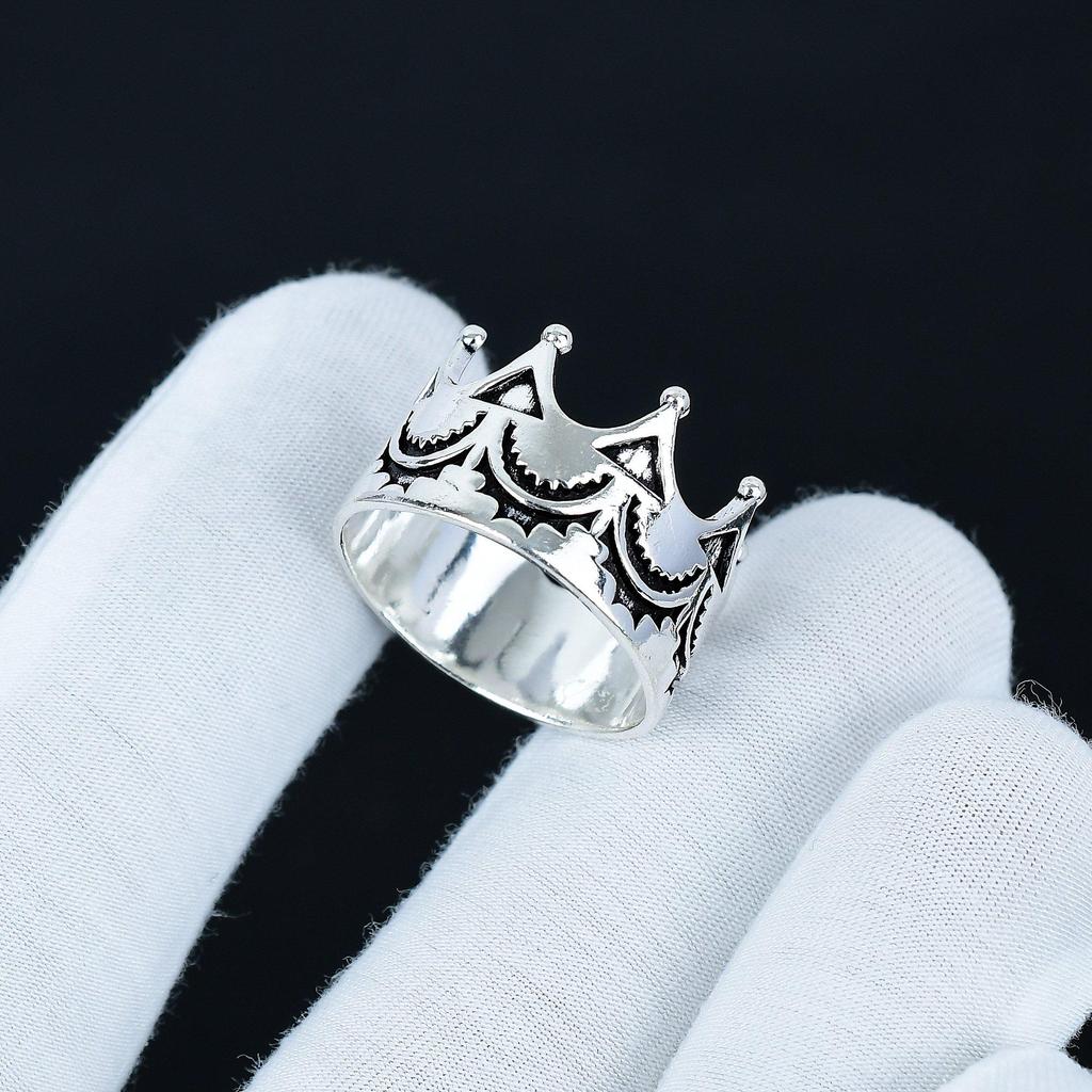 King Crown Ring, Vintage Design Ring, Unique Meditation Ring, 925 Sterling Silver Jewelry, Handmade Gift, Statement Ring For Birthday Gift