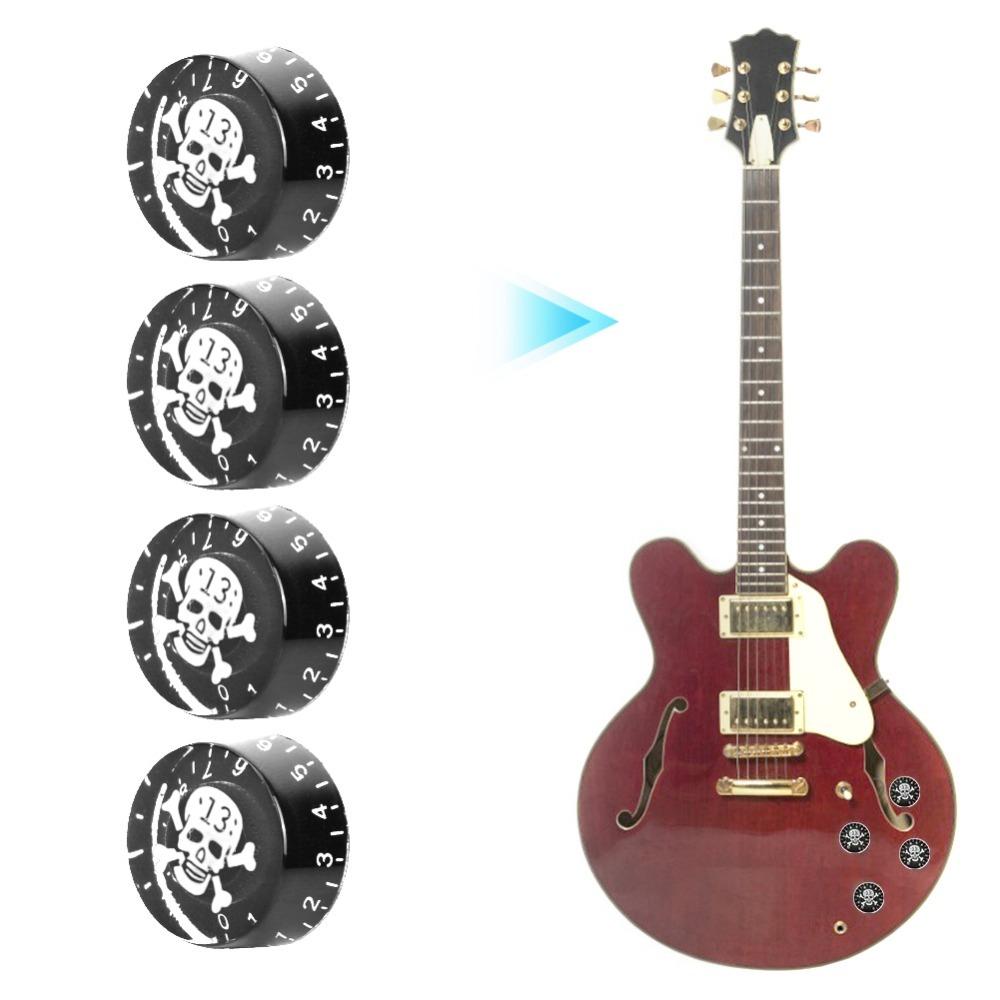 4PCS Acrylic Guitar Tone Control Knob Cranium Pattern Bass Guitar Knob Electric Guitar Parts Black+White