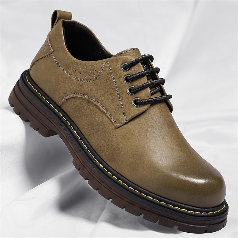 Low Top Platform Big Head Work Shoes for Men Solid Color Fashion Casual Leather Shoes Male British Fashion Retro Dress Shoe Man