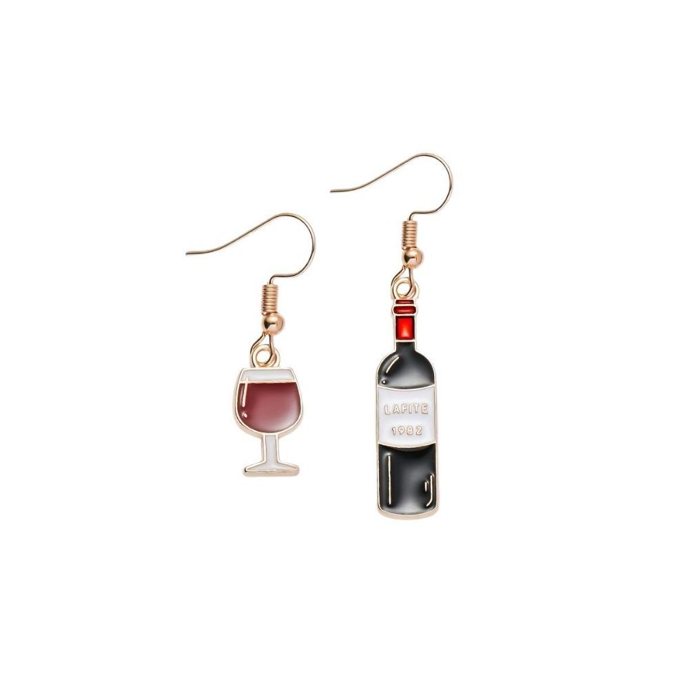 Orecchini Pendenti Asimmetrici Creativi Carini Simulazione Mini Bottiglia di Vino Rosso Bicchiere Highball per Donne Accessorio Gioiello Personalità