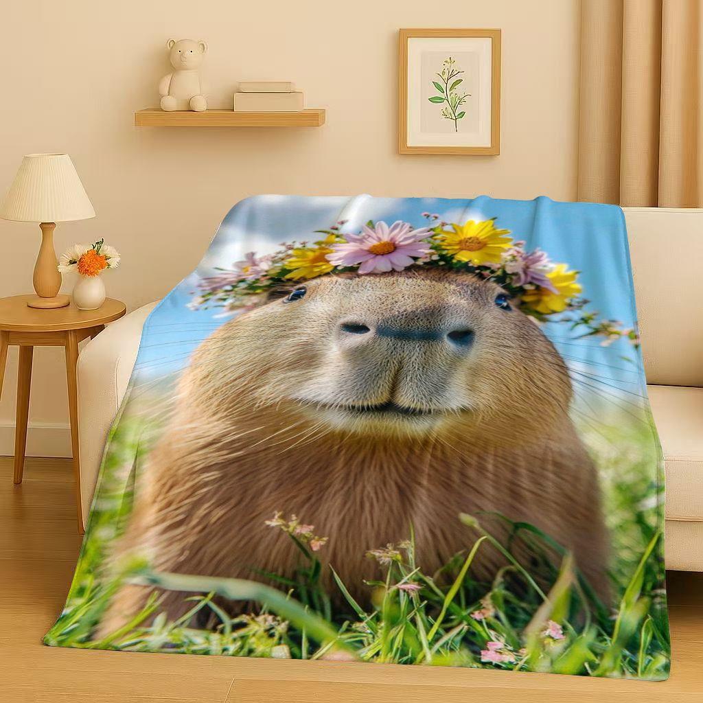 Kawaii Capybara Cartoon Flannel Blanket,Ultra Soft Warm Plush Throw for Home Bedroom Bed Sofa Cover Office Travel Camping Gift
