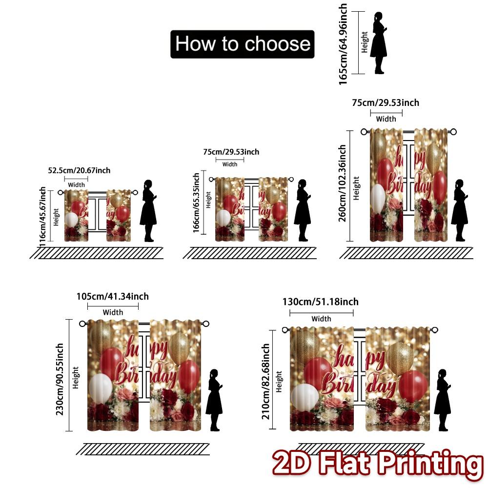 2pcs   2D FLAT PRINTING Curtains (Without Rod) Birthday Bliss(1) Chic Minimalist Curtains Polyester Easy Install Curtains All