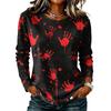 Women's Casual Round Neck Long Sleeve Top with Halloween Print for Festive Occasions