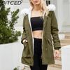 BITCED Autumn/Winter Detachable Fur Collar Women's Parka Long-Sleeved Hooded Cotton Coat Fleece Overcoat