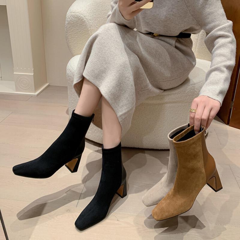 Women's Modern Short Booties  Designer Women Sock Ankle Boots Fashion Elegant Dancing Thick Heel Party Prom Shoes