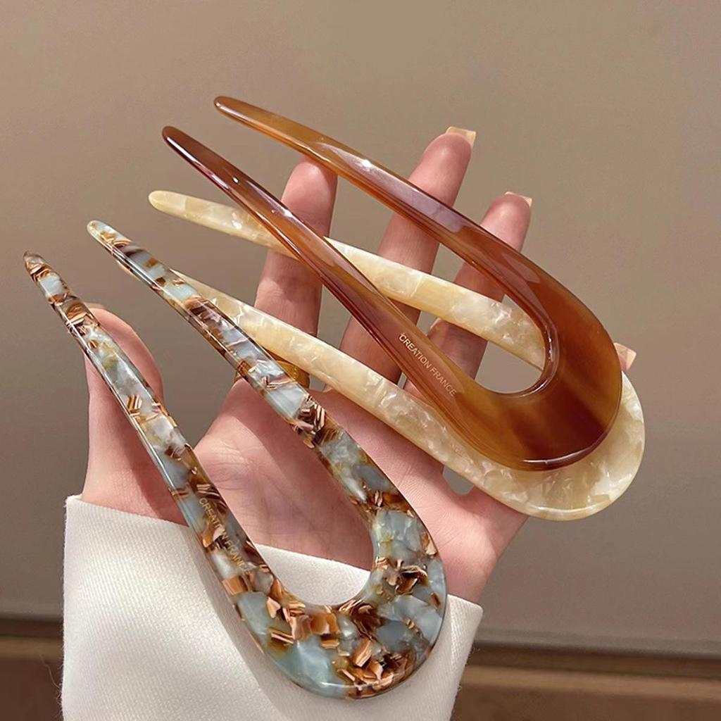 Women's U-Shaped Acetate Hairpin: Modern Chinese Style Bun Headwear