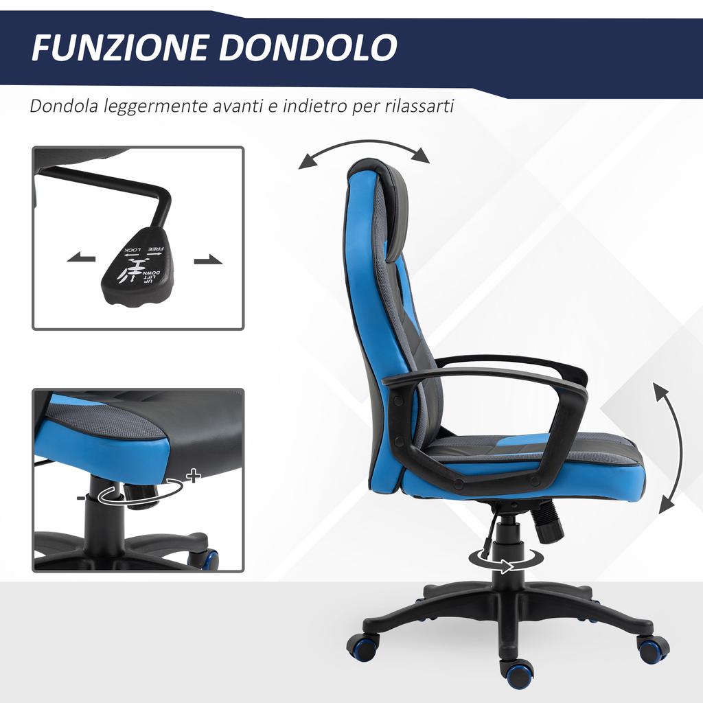 Gaming Chair Swivel Office Armchair with Casters In Faux Leather