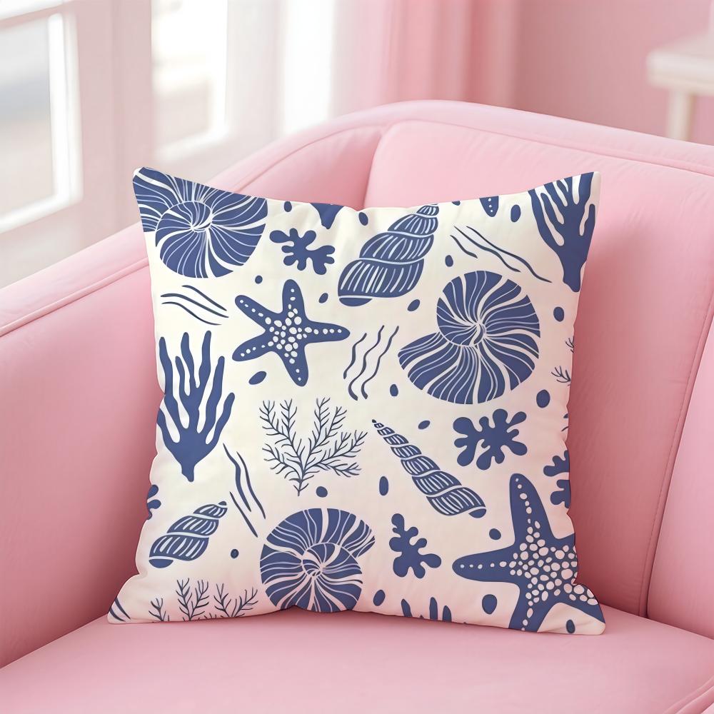 Marine Theme Rudder Anchor Animals Cushion Cover Pillow Case Soft Friendly Fabric  Concealed Zipper