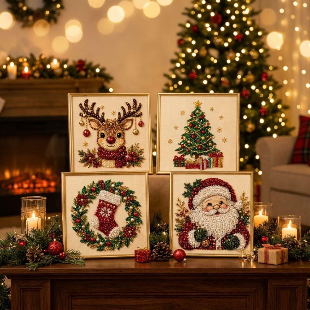 Çerçeveli Noel Elmas Boyama Sanat Kiti 3D İnci Sanatı Noel Baba Kendin Yap İnci Boncuk Sanat Seti El Yapımı Noel Çorapları
