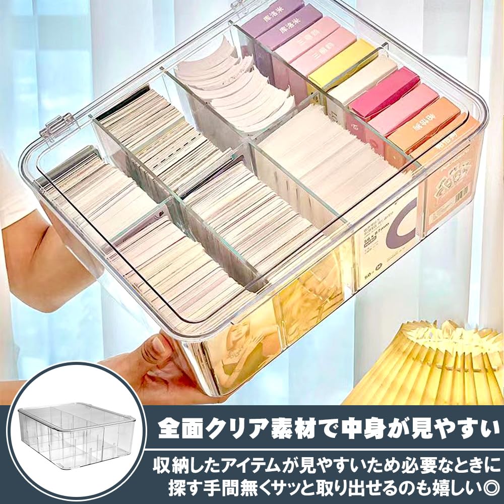 Manekinext Trading Card Storage Case Clear PET Large Capacity Organizer with Lid and Dividers 8 Compartments 30 X 26 10.5 Cm