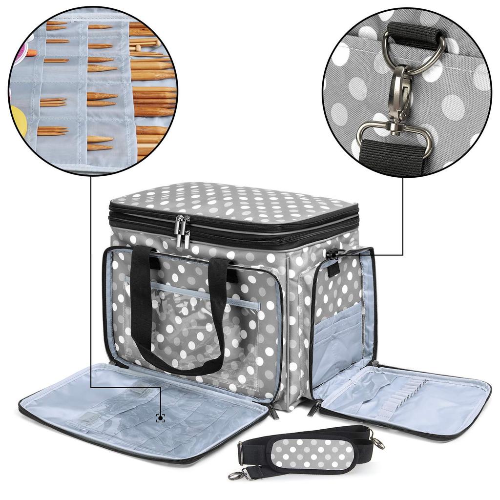 Luxja Stricktasche für Rundstricknadeln und Häkelnadeln Perfekt für die Aufbewahrung und den Transport von Strickzubehör Garn, Nadeln, Haken, (14"/35cm) -