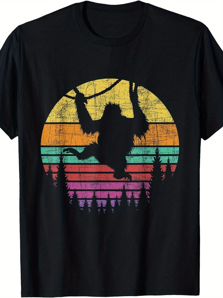 MenS Retro Vintage Hanging Monkey Safari Jungle Graphic TShirt  Inspired Loose Fit Short Sleeve Crew Neck Tee