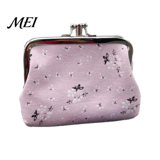 Versatile Small Wallet Floral Canvas Coin Purse, Women Change Purse with 2 Compartments, Kiss Lock Closure Pouch for Cash Coins Cards Durable