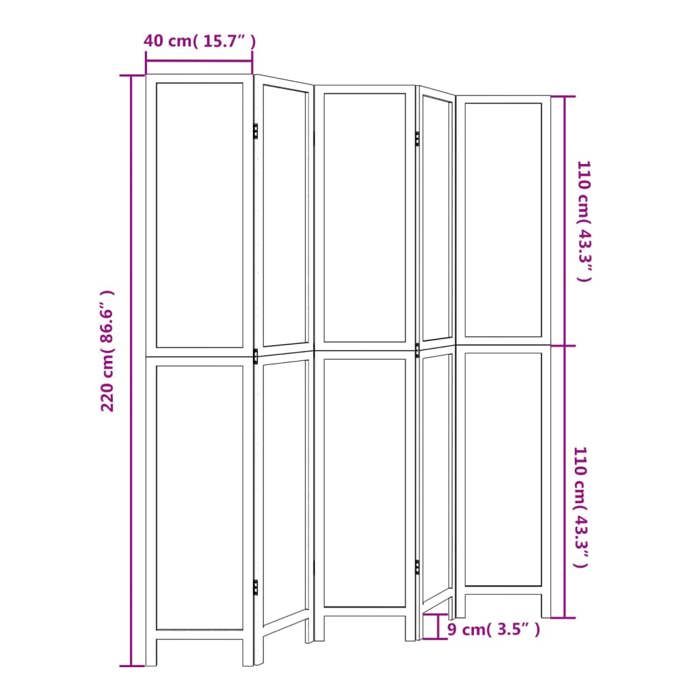 VidaXL Cloison de Séparation 5 Panneaux, Séparateur de Pièce, Écran d'Intimité, Paravent Chambre Salon, Marron Foncé 358664