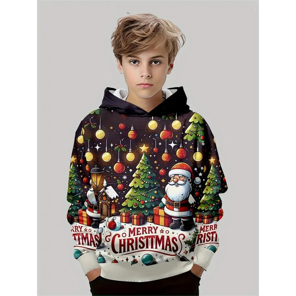 Child Sweatshirt Christmas Hoodies Cartoon Children's Fashion Santa Claus Print Clothes Child Girl Outdoor Clothes for Children