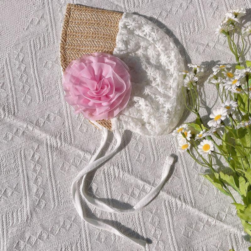 

Summer baby court style solid color hat, cute flower children s sun hat, thin breathable baby fetal hat