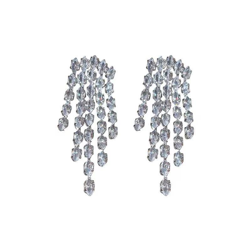 Long Tassel Zircon Drop Earrings for Women Dangle Earring Party Wedding Jewelry