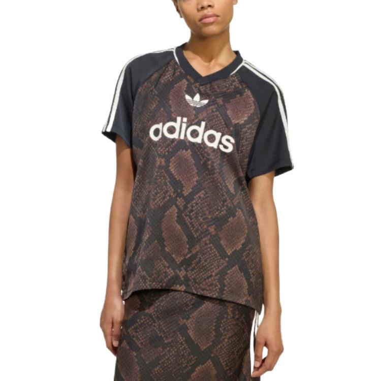 Adidas Originals Snake Print Round Neck Comfortable T-Shirt Women Tops KX1898 S