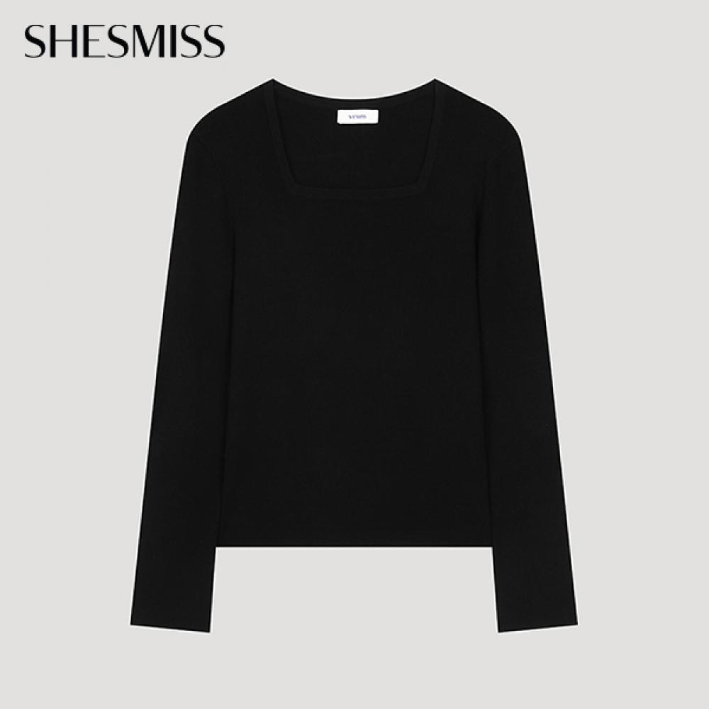 

She S miSS Ribbed Square Neck Knit SSkpoo32070 Zb JET BLACK/55