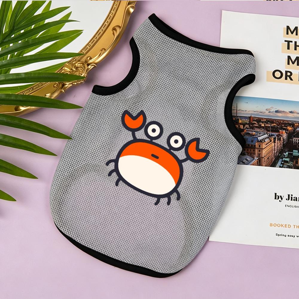 1 Pc Summer Breathable Mesh Dog Vest Cute Cartoon Marine Animal Prints Sleeveless T-Shirt Suitable For Small Pet Daily Wear