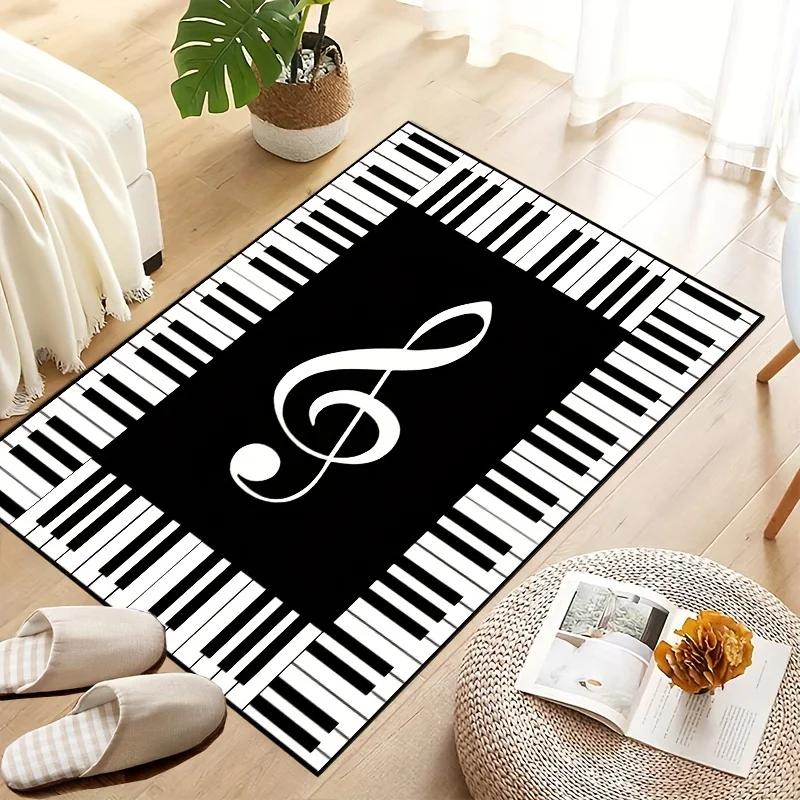 1pc Creative musical note print door blanket stylish piano keyboard carpet suitable for living room bedroom kitchen bathroom