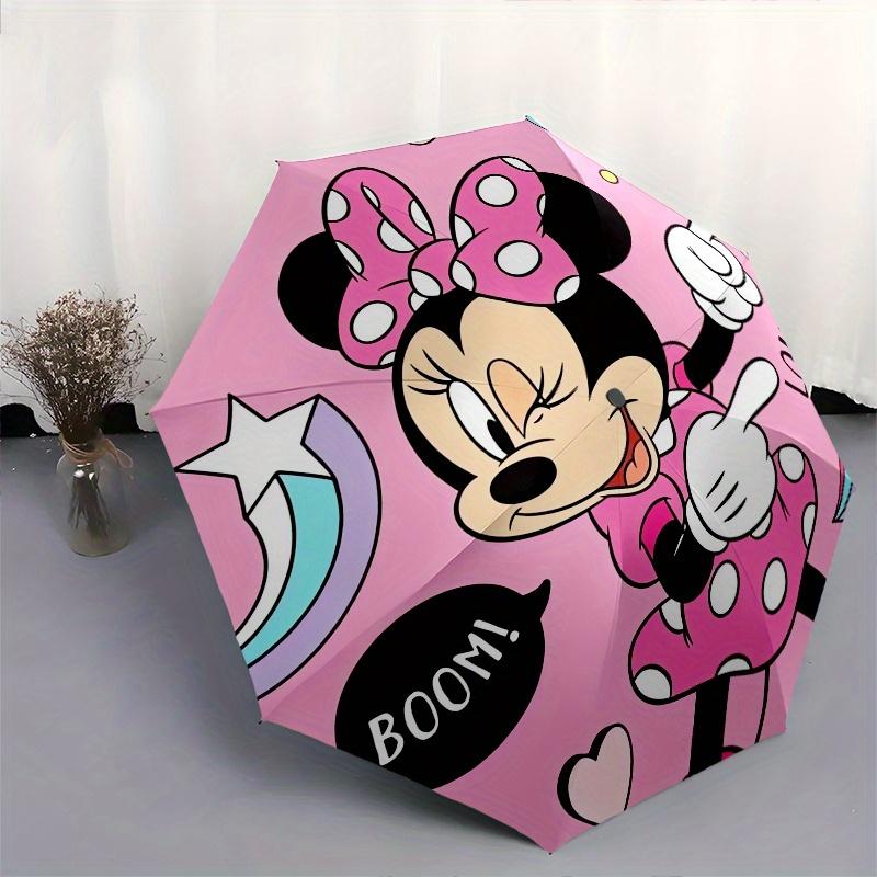 Disney Minnie Mouse,Pink,Polka Dots Manual Opening and Closing Umbrella, 8-Rib Reinforced Folding Design, Lightweight