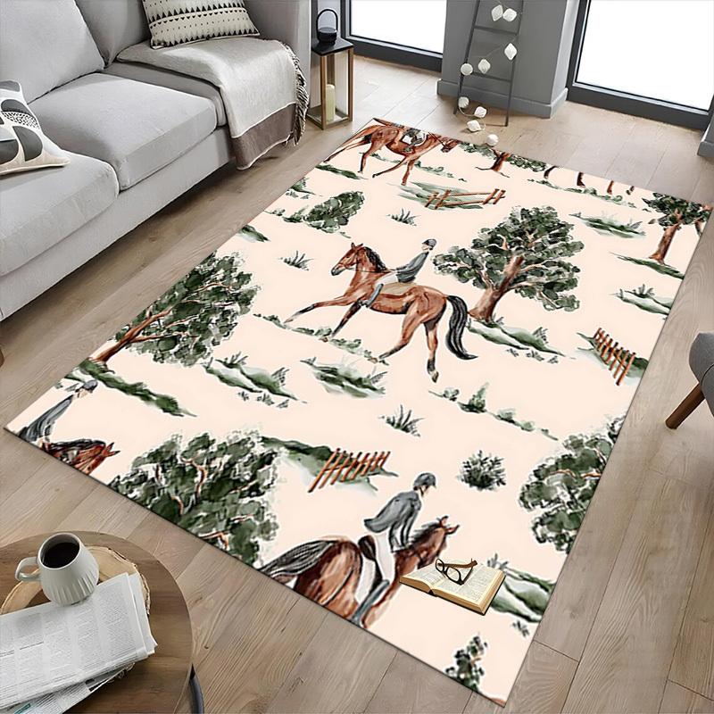 1PC Horse Riding Non-Slip Floor Carpet Compatible for Office&Living Room&Dining room - Flat-Weave Machine- Soft & Pattern-E311