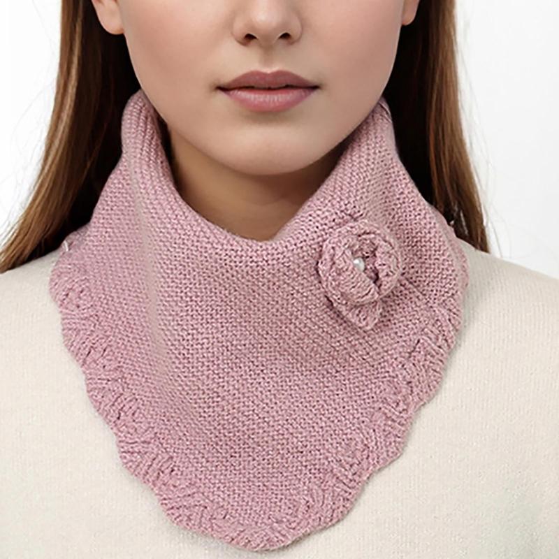 Women Winter Knit Waves Edge Turtleneck Faux Collar Elegant Flower Detachable Pullover Triangular Scarf Wrap Neck Warmer