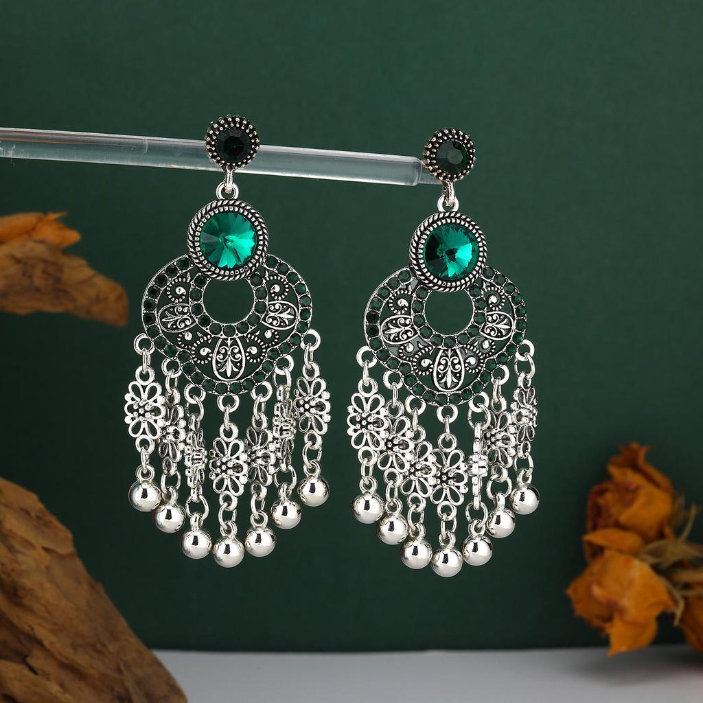 Bohemian Rhinestone Crystal Tassel Earrings: Light Luxury, Hollow Flower Design