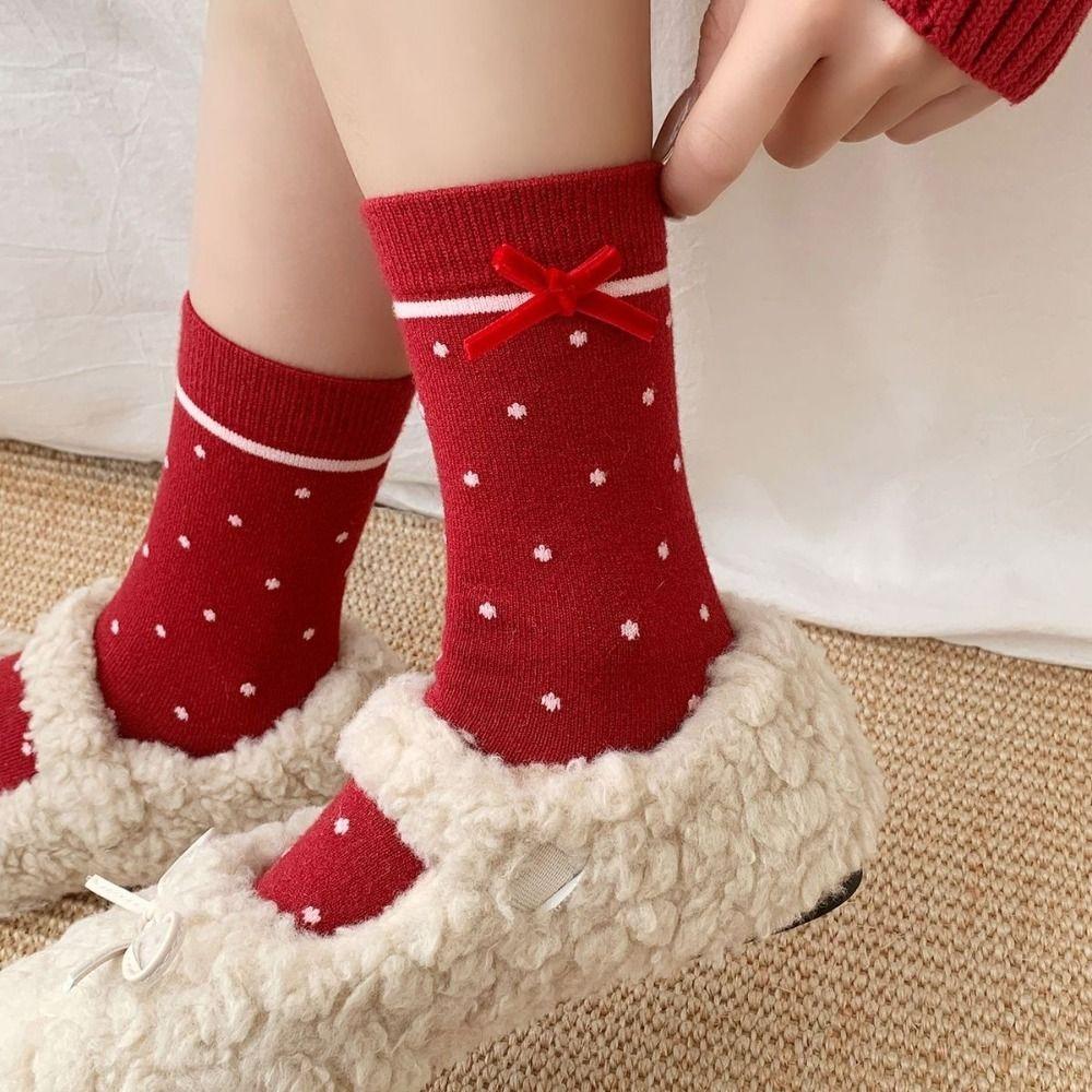 Dots New Year Women's Socks Ruffle Sweet Girls Sock Breathable Autumn Winter Red Socks Festivals