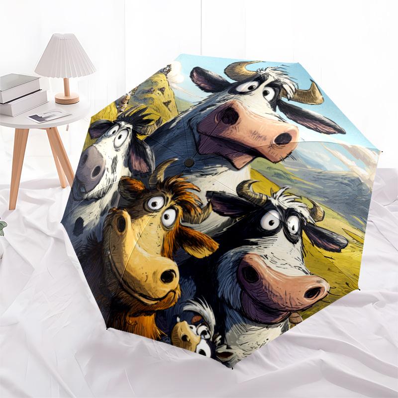 Animals In the Grass Pattern, Automatic Folding Umbrella, Portable and Foldable Design, 8 Ribs, a Christmas or Birthday Gift.
