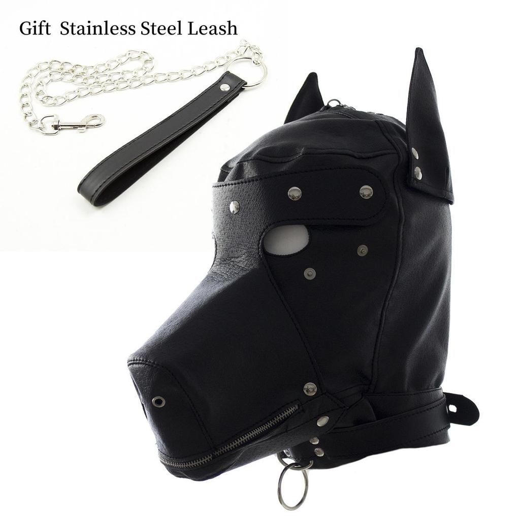 VaHppy SM BDSM Erotické hračky Psí návleky na hrdiny Hraní rolí Big Black Dog Slave Odnímatelné návleky na oči a ústa