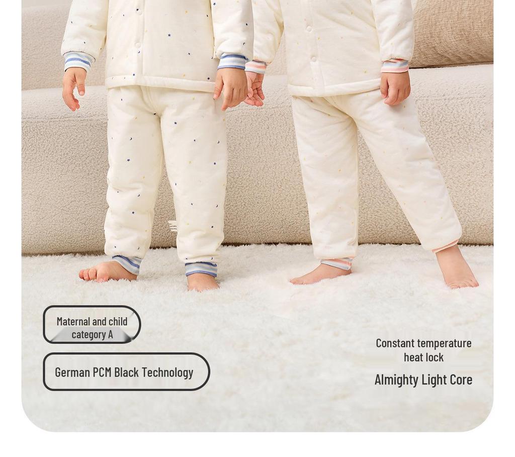 Jingqi Pikowany Bawełniany Dziecięcy Zestaw Piżamowy z Wysokim Stanem i Ochroną Brzuszka - Ciepła, Regulująca Temperaturę Odzież Domowa na Jesień i Zimę