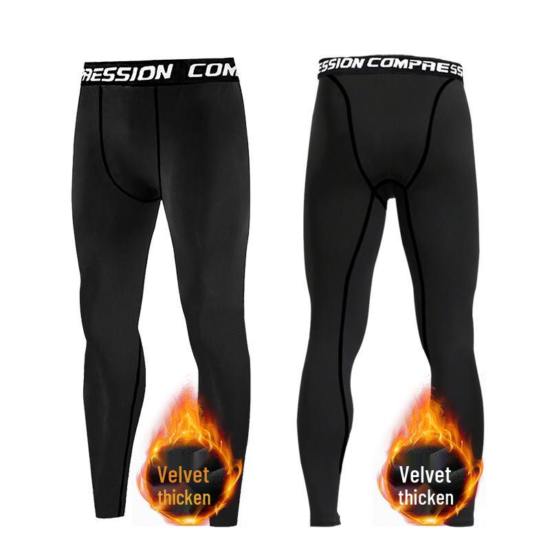 Men's Fleece-Lined Sports Base Layer Pants for Running, Autumn Home Wear, with Lettered Waistband