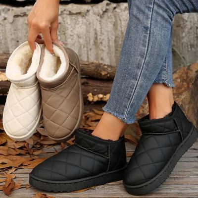 Warme Kurzer Plüsch Wasserdichtes Leder Schneestiefel Damen Trend Dicke Sohle Winter Stiefeletten Frau Rutschfest Plateau Baumwollschuhe