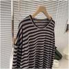 American lazy style loose casual black striped long-sleeved T-shirt 2026 new Korean version fashion versatile top women