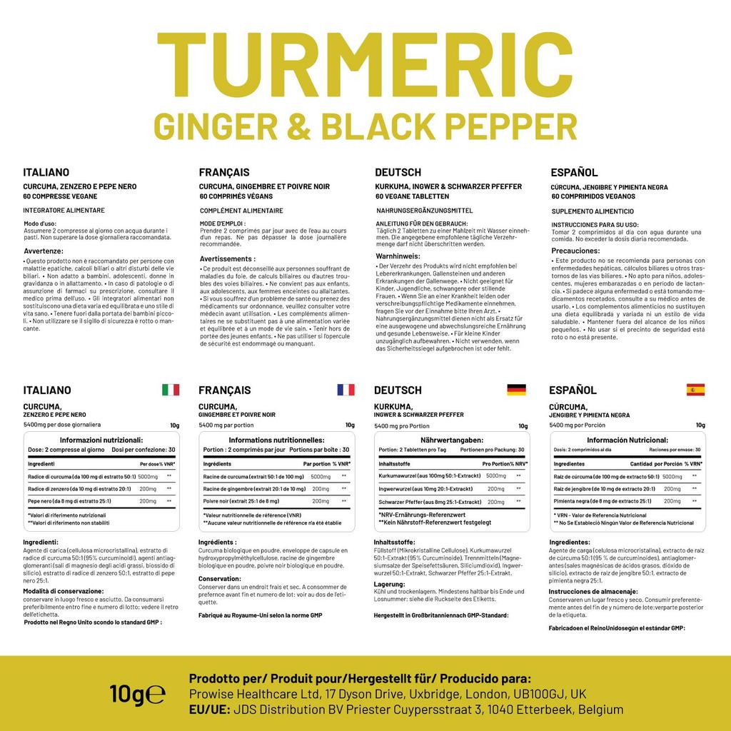 Kurkuma 5400mg Tabletten mit Schwarzem Pfeffer & Ingwer – 95% Curcumin Hochdosierte Formel