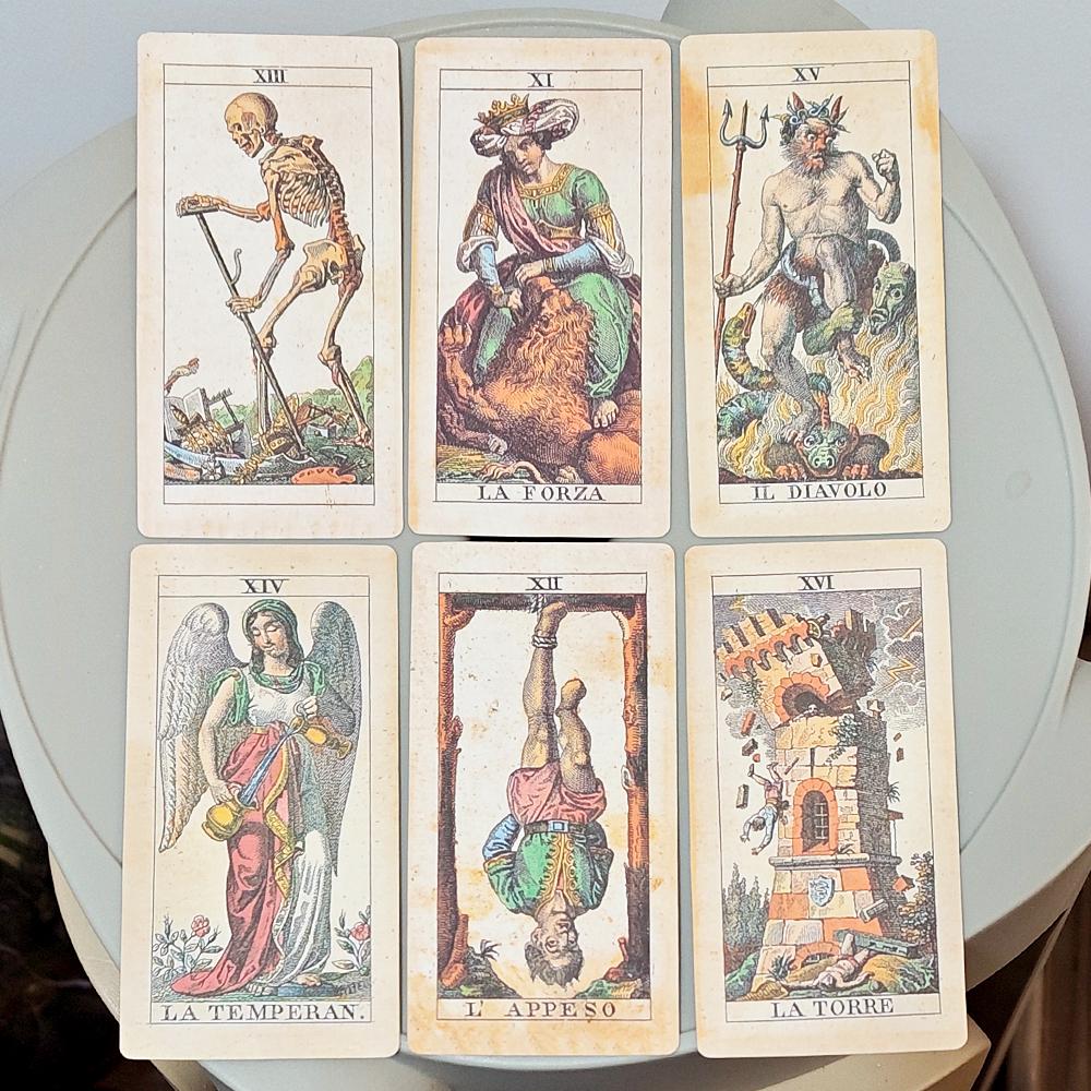 12*6cm Tarot Soprafino 1830 Vintage Italienisches Tarot Deck in Stabiler Box, Historische Reproduktion, 78 Karten Doppelt geprägt