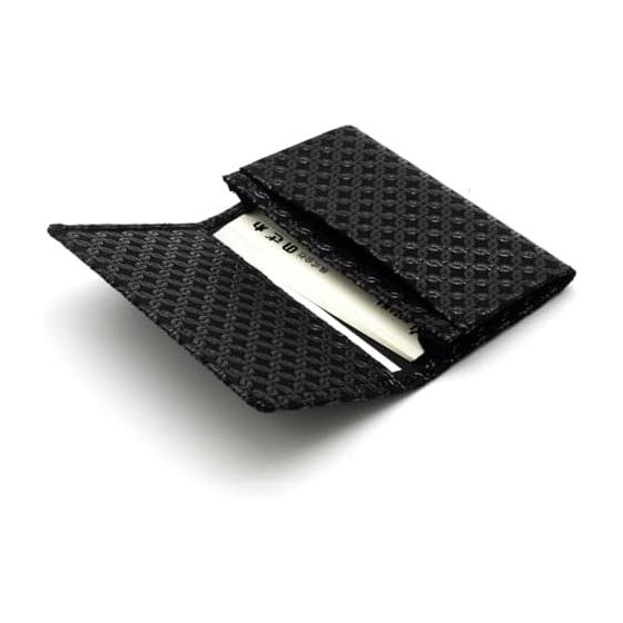 Inden Card Case / Business Card Holder, Deer Leather, Lacquer Craft, Gusseted, No. 2501, Black Base - Black Lacquer, Ring Pattern Small, 7cm X 11cm X