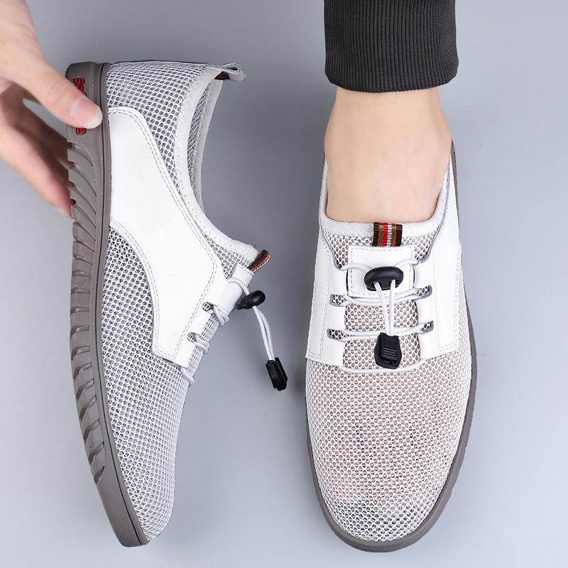 Summer Men's Flying Woven Mesh Fashionable Casual Leather Shoes Fashionable Men's Breathable Outdoor Sports and Leisure Shoes