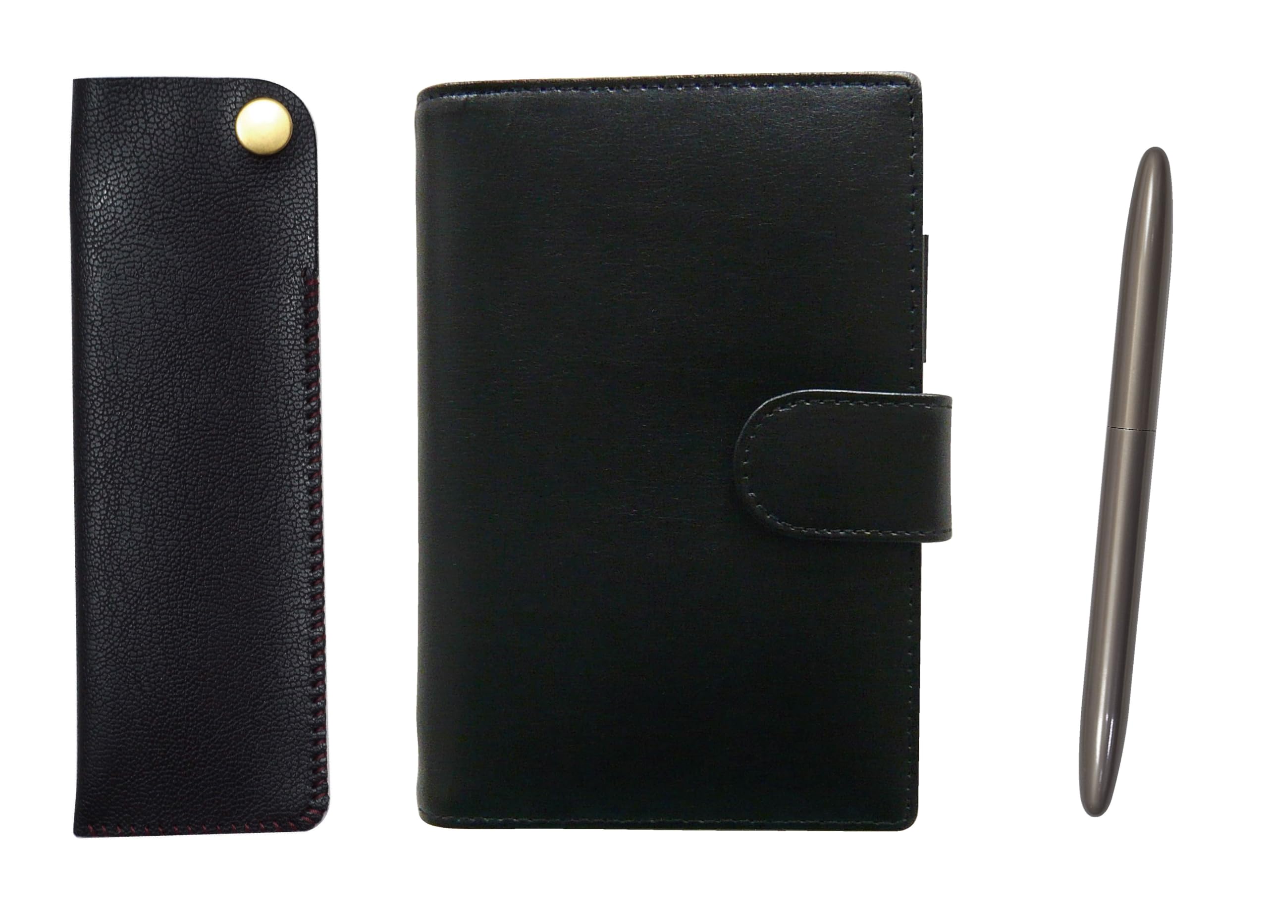 

B7 cowhide mini system organizer and black pen case with Brasda Capo Streamline ballpoint pen set in gray Eco-friendly snap-closure сірий колір