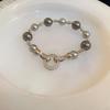 Elegant Gray Imitation Pearl And CZ Irregular Bead Bracelet For Women Girls Fashion Jewelry