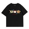 New Korean age-reducing bear print black short-sleeved t-shirt women's loose fat mm large size cotton top summer