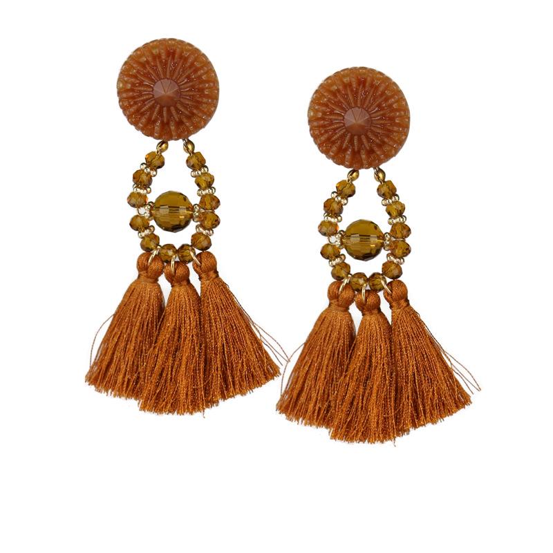 

Retro Ethnic Style Crystal Fringed Earrings, Earrings, Earrings Studs темно-коричневого кольору