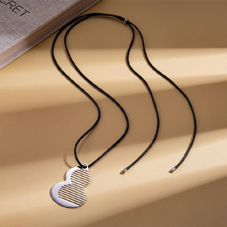 Stylish Functional Gourd Comb Shaped Necklace High Glossy Stainless Steel Adjustable Black String Flexible Fashion
