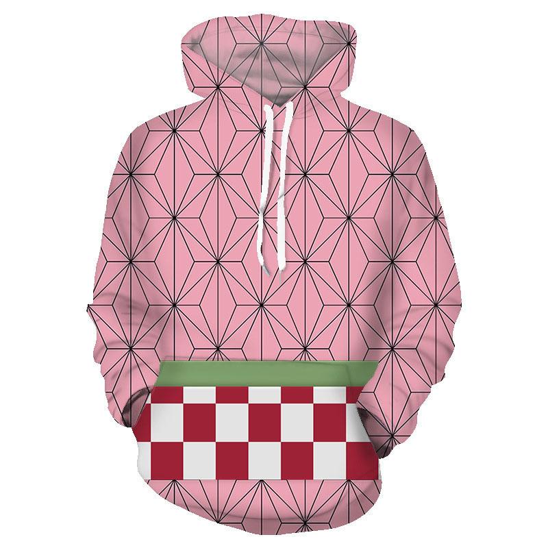 Men's 3D Printed Anime Character Hoodie Universal Green Black Plaid Kamado Tanjirou Pullover Casual 3xl Long Sleeve Sweatshirt