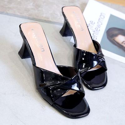 High-heeled Slippers Female Summer 2024 New Medium and Mother Fashion Square with Chunky Heels Slippers